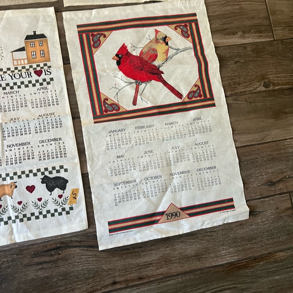Lot 9 VTG 1980s Linen Calendar Towels Country Farmhouse Folk Kitchen Tea Towels - Picture 7 of 10